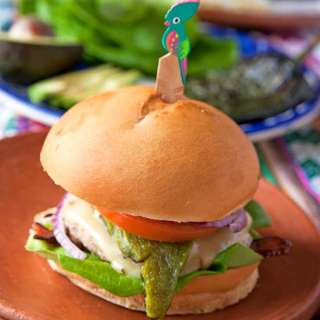 Turkey Bacon Burgers with Roasted Poblano and Pepper Jack Cheese