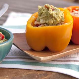 Stuffed Bell Peppers with Shredded Chicken and Green Chile