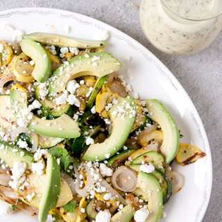 Grilled Summer Squash, Avocado, and Feta Salad with White Vinaigrette