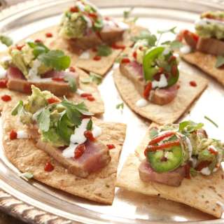 Seared Tuna on Baked Flour Tortilla Chips