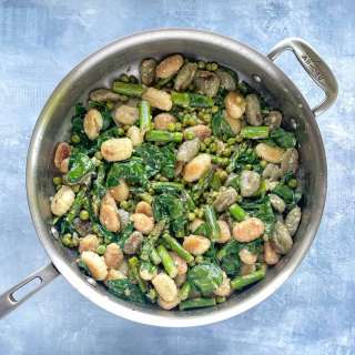 One Pot Gnocchi with Asparagus, Peas, Spinach, and Lemon