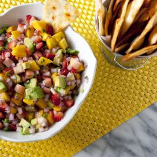 Strawberry, Mango, Avocado, and Green Chile Salsa & Flour Tortilla Chips
