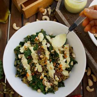 Healthy Quinoa Bowls with Kale, Carrots and Tahini Turmeric Dressing