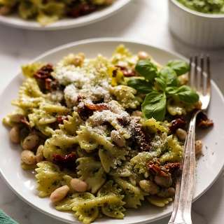 Vegan Pesto Pasta with Beans and Sun-Dried Tomatoes