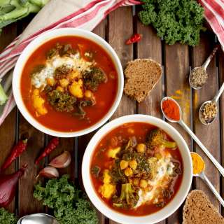 Vegan Cauliflower Stew with Broccoli, Chick Peas and Kale