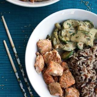 Salmon Fried in Sesame Seeds with Wild Rice and Creamy Zucchini