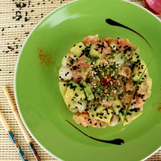 Salmon Avocado Salad with Lychee and Sesame Dressing