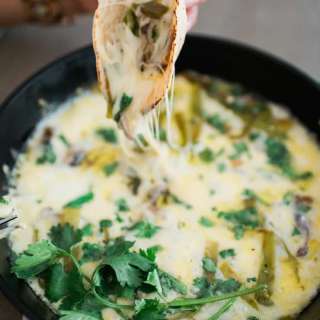Queso Fundido with Mushrooms and Hatch Green Chile