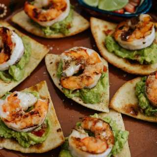 Easy Grilled BBQ Shrimp Appetizer with Baked Flour Tortilla Chips