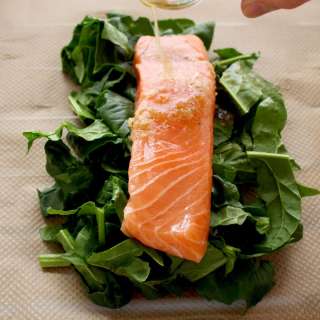 Parchment Baked Salmon with Spinach
