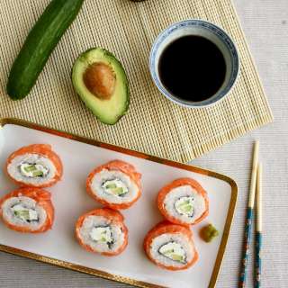 Creamy Avocado Salmon Philadelphia Sushi Rolls