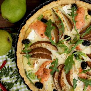 Salmon Quiche with Pears and Camembert