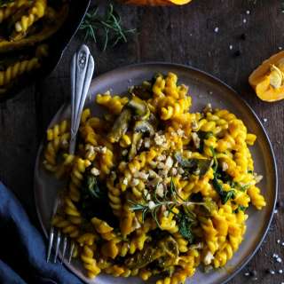 Vegan Pumpkin Pasta with Spinach and Mushrooms