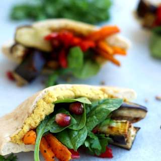 Pita Pockets with Roasted Veggies and Hummus