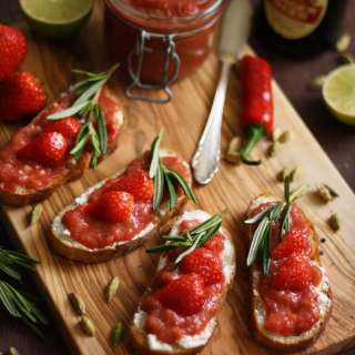 Goat Cheese Crostini with Rhubarb Chutney