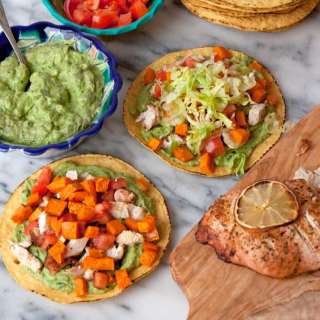 Roasted Turkey Tostadas with Avocado Spinach Sauce