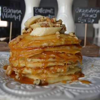 Goldie's Banana Walnut Buttermilk Pancakes with Faye's Syrup