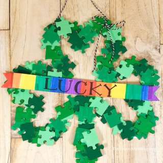 Puzzle Piece Shamrock Wreath