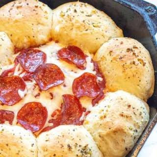 Skillet Pizza Dip with Garlic Butter Rolls