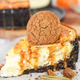 Pumpkin Swirl Cheesecake with Chocolate Gingersnap Crust