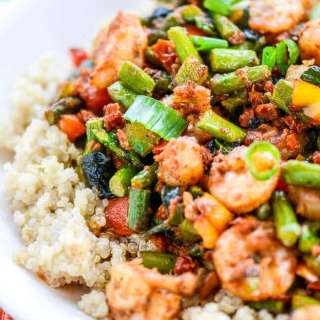 Spicy Pesto Shrimp Primavera