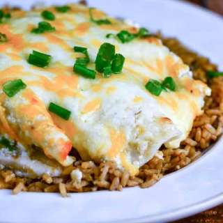 Cheesy Tomatillo Verde Sour Cream Chicken Enchiladas