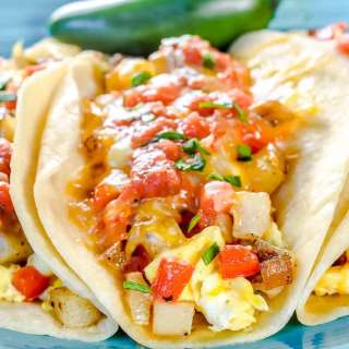 Breakfast Tacos with Potatoes, Eggs, and Cheese