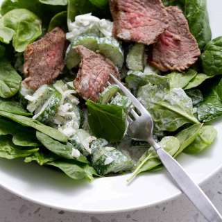Tri Tip Spinach Salad with a Creamy Cucumber Dill Dressing