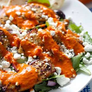 Grilled Chicken Salad with Roasted Red Pepper Dressing