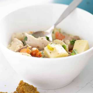 Super Easy Dairy Free Dutch Oven Chicken Pot Pie without Crust (AIP, Gluten Free)
