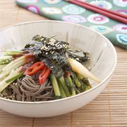 Korean Cold Buckwheat Noodles with Kimchi