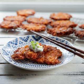Cheesy Kimchi Potato Pancakes