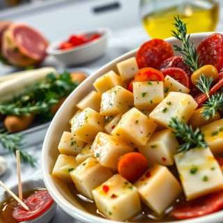 EASY MARINATED CHEESE APPETIZER WITH SALAMI & PICKLES