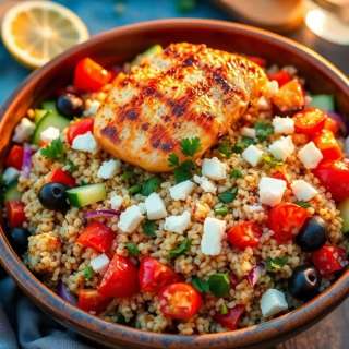 MEDITERRANEAN QUINOA SALAD WITH GRILLED CHICKEN