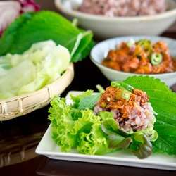 Korean Lettuce Wraps (Ssambap) with Fish Topping Sauce