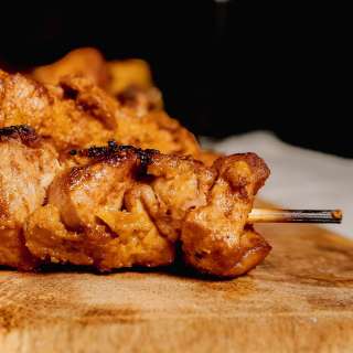Smoky Grouse Skewers with Romesco Sauce