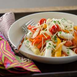 Rice Cakes with Roasted Peppers and Tomatoes