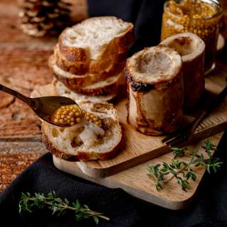 Roasted Elk Bone Marrow with Pickled Mustard Seeds