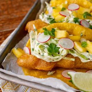 Beer-Battered Rockfish Tacos with Cilantro Lime Slaw