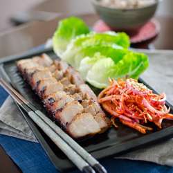 Oven Roasted Korean Pork Belly with Onion Salad