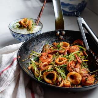 Squid Shrimp Stir-fry with Soybean Paste