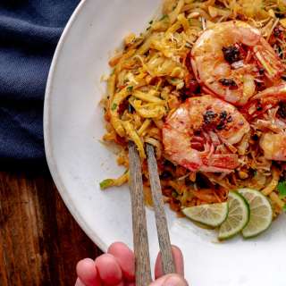 Kohlrabi Noodles with Shrimp and Thai Peanut Sauce
