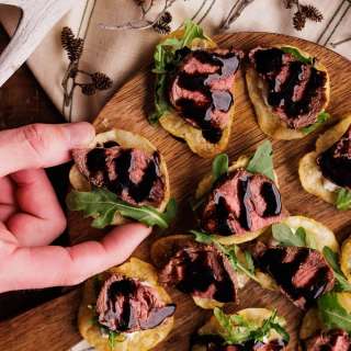 Venison Steak & Potato Bites with Whipped Blue Cheese