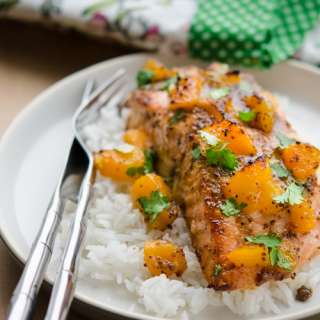 Glazed Salmon with Peaches