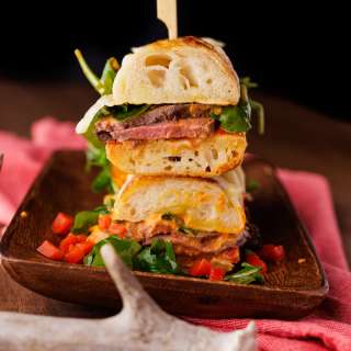 Venison Steak Sandwiches with Roasted Red Pepper Aioli