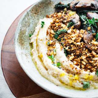 Butter Bean Mash with Sauteed Mushroom & Kale