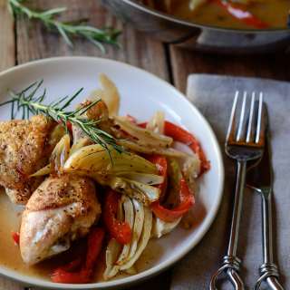 Roasted Chicken with Fennel, Pepper, and onion