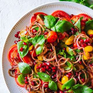 Tomato Pomegranate Salad with Black Lime Onions