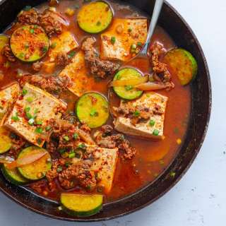 Beef and Tofu Stew in a Skillet