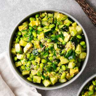 Cucumber Edamame Salad With Ginger Sesame Lime Dressing